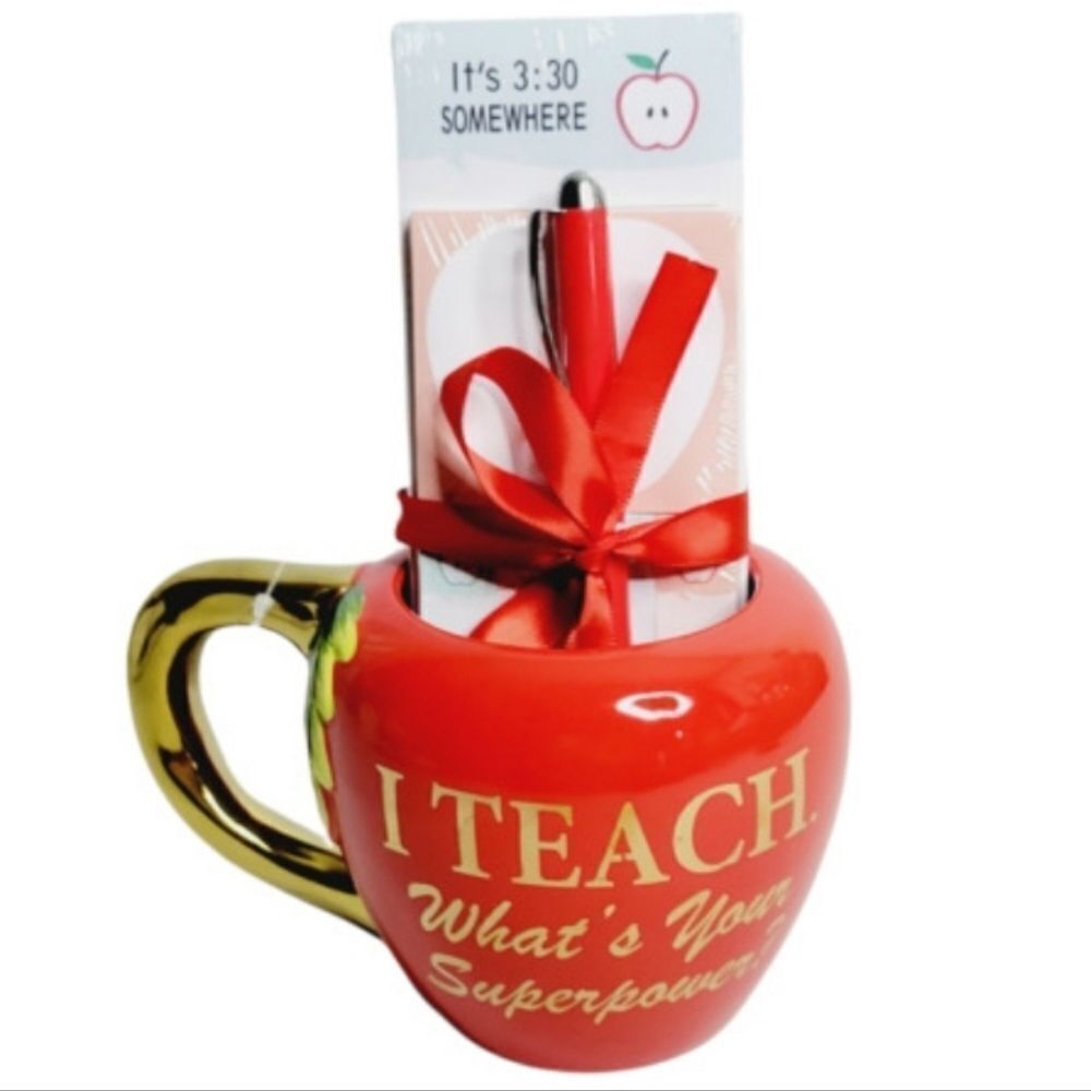 🔹️NWT Red Apple "Superpower" Mug Teacher's Gift Set